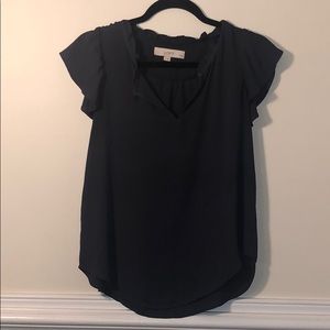 Petite Flutter Split Neck Shell